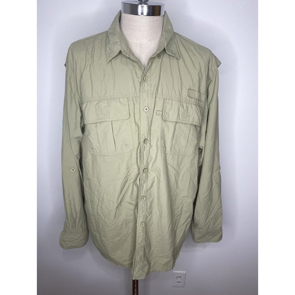 Clearwater Outfitters Shirt XXL Button Down Vented Fishing Nylon Roll Sleeve Tan